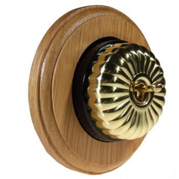 1 Gang Intermediate  Light Oak, Polished Brass Fluted Dome Period Switch